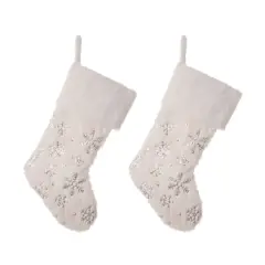 Glitzhome&reg; 21" White Plush Snowflake Stocking, Set Of 2