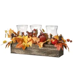 24" Maple Leaves Candleholder Centerpiece with Pomegranates