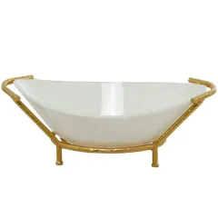 CosmoLiving by Cosmopolitan 25" White Glass Kitchen Serving Bowl with Gold Metal Stand