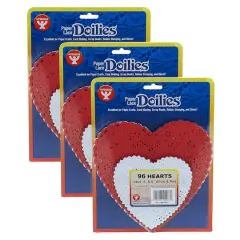 Hygloss&reg; White & Red Heart Paper Lace Doilies, 2 Packs of 96