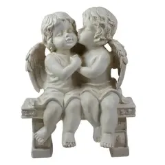 9.75" Kissing Cherubs Sitting on Bench Outdoor Garden Statue