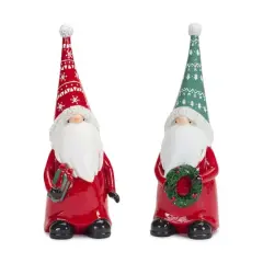 9" Holiday Gnome with Wreath & Package Figurine Set