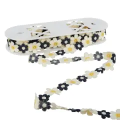 1.1" Embroidered Flower Trim by Celebrate It&reg; Black White and Yellow