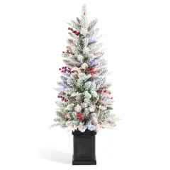Glitzhome&reg; 4ft Pre-Lit Flocked Artificial Christmas Porch Tree, Multi-color LED Lights