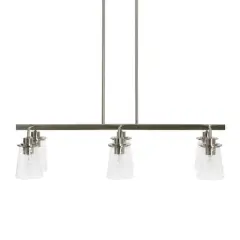 Hello Honey&reg; Robert Stevenson Lighting Jameson Metal & Seedy Glass 6-Light Linear Chandelier Brushed Nickel