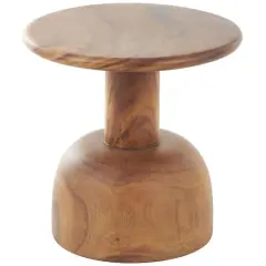 15.75" Brown Wood Handmade Accent Table with Rounded Block Base