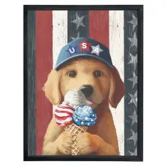 18" x 24" Patriotic Ice Cream Pup Framed Print Black