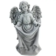 16.5" Stone Gray Angel Decorative Outdoor Garden Bird Feeder Statue