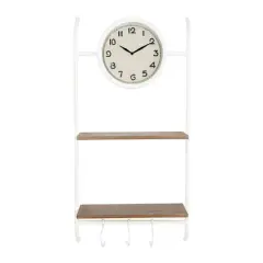 Hello Honey&reg; White Wall Clock with 2 Shelves & 3 Hooks