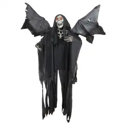 66" Pre-Lit Black & Red Sonic Skeletal Reaper with Wings Halloween D&eacute;cor