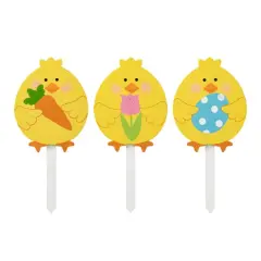 Glitzhome&reg; 15" Set of 3 Easter Wooden Chick Pick or Yard Stake
