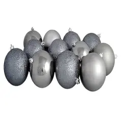 12ct. 4" 4-Finish Gray Shatterproof Ball Ornaments