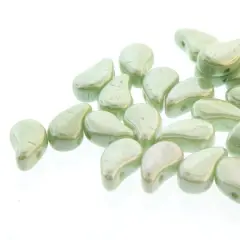 The Beadsmith&reg; Paisley Duo 2-Hole Czech Glass Teardrop Beads, 8mm Chalk Light Green Luster