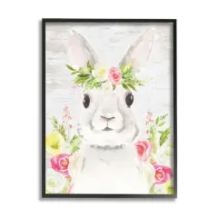 Stupell Industries Rustic Easter Bunny Flower Crown Spring Bouquet Framed Giclee Art Black
