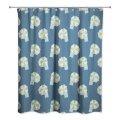 Umbrella Pattern Shower Curtain Navy and Green
