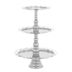 24" Silver Aluminum 3-Tier Tray Stand