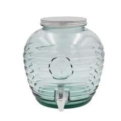 Hello Honey&reg; 9.75" Clear Reclaimed Glass Ribbed Beverage Dispenser with Bee Embossing