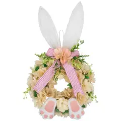 18" Wooden Floral Artificial Easter Wreath with Rabbit Ears & Paws