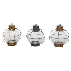 Set of 3" Multi Colored Metal Rustic Lantern, 7" x 8"