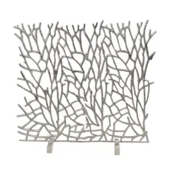 Coral Inspired Single Panel Aluminum Fireplace Screen Silver