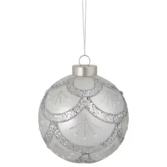 4" Glittered Silver Glass Ball Ornament