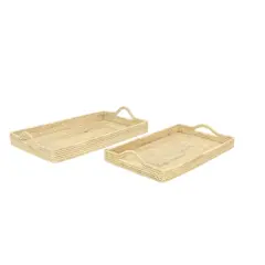Light Brown Wood Boho Style Tray Set