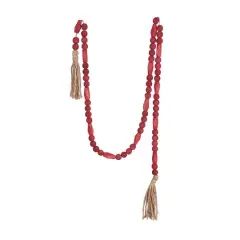 Hello Honey&reg; 6ft. Burgundy Paulownia Wood Beads & Jute Tassels Garland