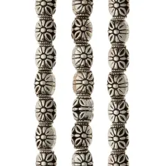 Silver-Plated Antique Flower Carved Tube Beads, 10mm by Bead Landing&trade;