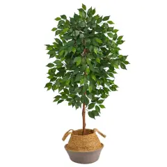 4ft. Ficus Artificial Tree in Boho Chic Handmade Cotton & Jute Gray Woven Planter