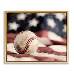 Stupell Industries Baseball & American Flag Floater Framed Art Gold