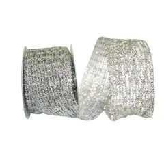 JAM Paper 2.5" x 10yd. Flex Net Stretch Metallic Wired Edge Mesh Ribbon Silver