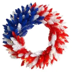 24" Warm LED Red, White & Blue Patriotic Wreath