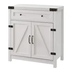 Walker Edison Brushed White Farmhouse Barn Door Accent Cabinet
