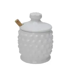 Hello Honey&reg; 5" White Ceramic Hobnail Style Honey Jar Set