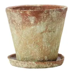 Hello Honey&reg; Distressed Terracotta Cement Planter with Saucer Set