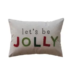 Hello Honey&reg; 20" x 14" Let's Be Jolly Cotton Chambray Lumbar Pillow with Embroidery & Beads