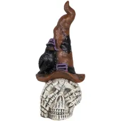 22.75" Skull in Witches Hat with Crow Halloween Decoration