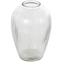 9.5" Clear Glass Ribbed Fluted Decorative Vase