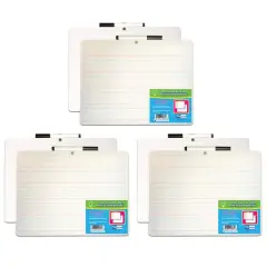 Flipside 9'' x 12'' Two-Sided Primary Ruled Dry Erase Board with Attached Marker, 3ct.