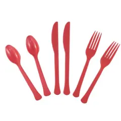 JAM Paper Red Premium Extra Heavy Weight Plastic Cutlery, 24ct.