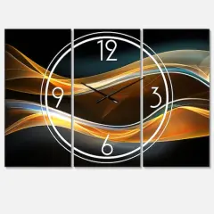 Designart 3D Gold Waves In Black Multipanel Wall Clock