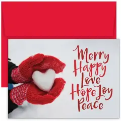 JAM Paper 5" x 7" Merry Happy Love Cards & Matching Envelopes Set, 18ct.