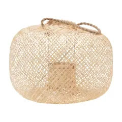 Hello Honey&reg; 11" Natural Hand-Woven Bamboo Lantern with Jute Handle & Glass Insert