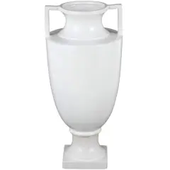 22" White Urn-Shaped Ceramic Vase with Handles