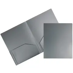 JAM Paper Heavy Duty Plastic 2-Pocket Folders, 6ct. Silver