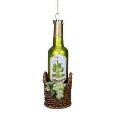 6.25" Green & Brown Glass Wine Bottle Ornament