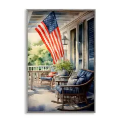 Stupell Industries Porch with American Flag Framed Giclee Art Gray