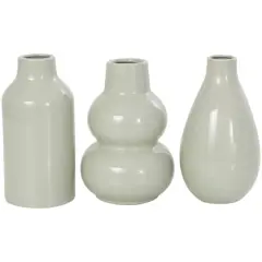 8" Green Ceramic Minimalistic Rounded Vase Set