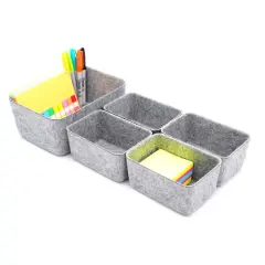 Welaxy Felt 5 Piece Drawer Organizer Bins Gray