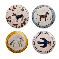 Hello Honey&reg; 6" Enchanted Fauna Series Hand-Painted Stoneware Plate Set